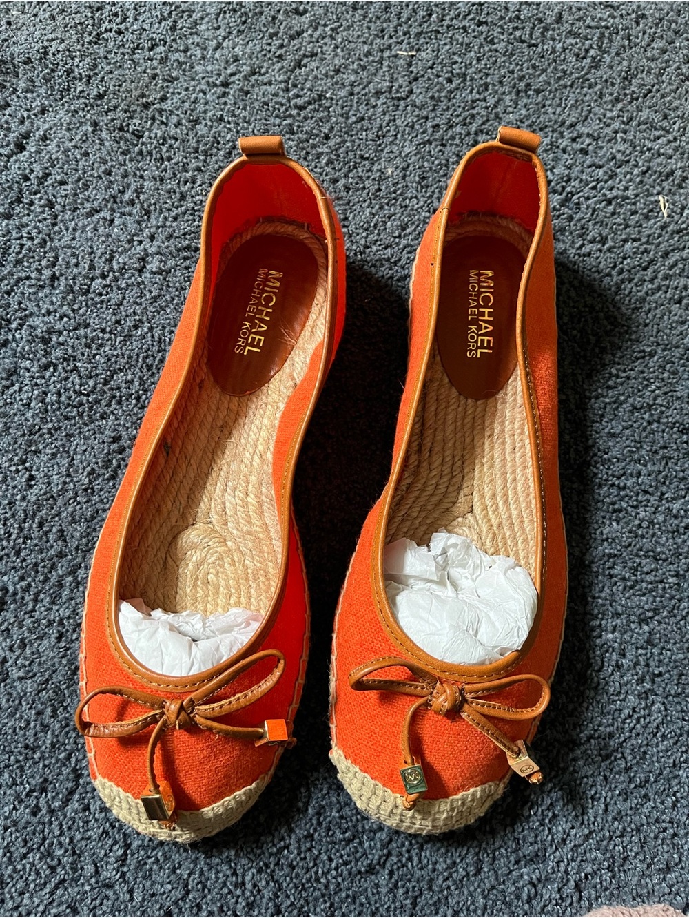 NEW in box Michael Kors Orange Tangerine Canvas Espadrille Flats with Bow